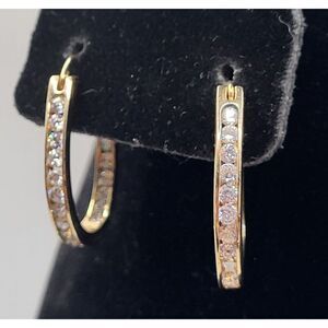 SETA Gold tone Hoop Crystal Inset Earrings 1.25in